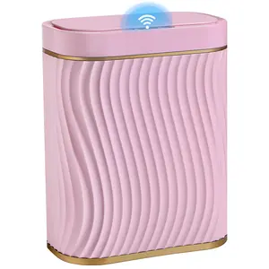 Bathroom Small Trash Can with Automatic Touchless Lid, 2.6 Gallon  Garbage Can Narrow  Trash Bin for Bedroom, Office, Living Room-Pink