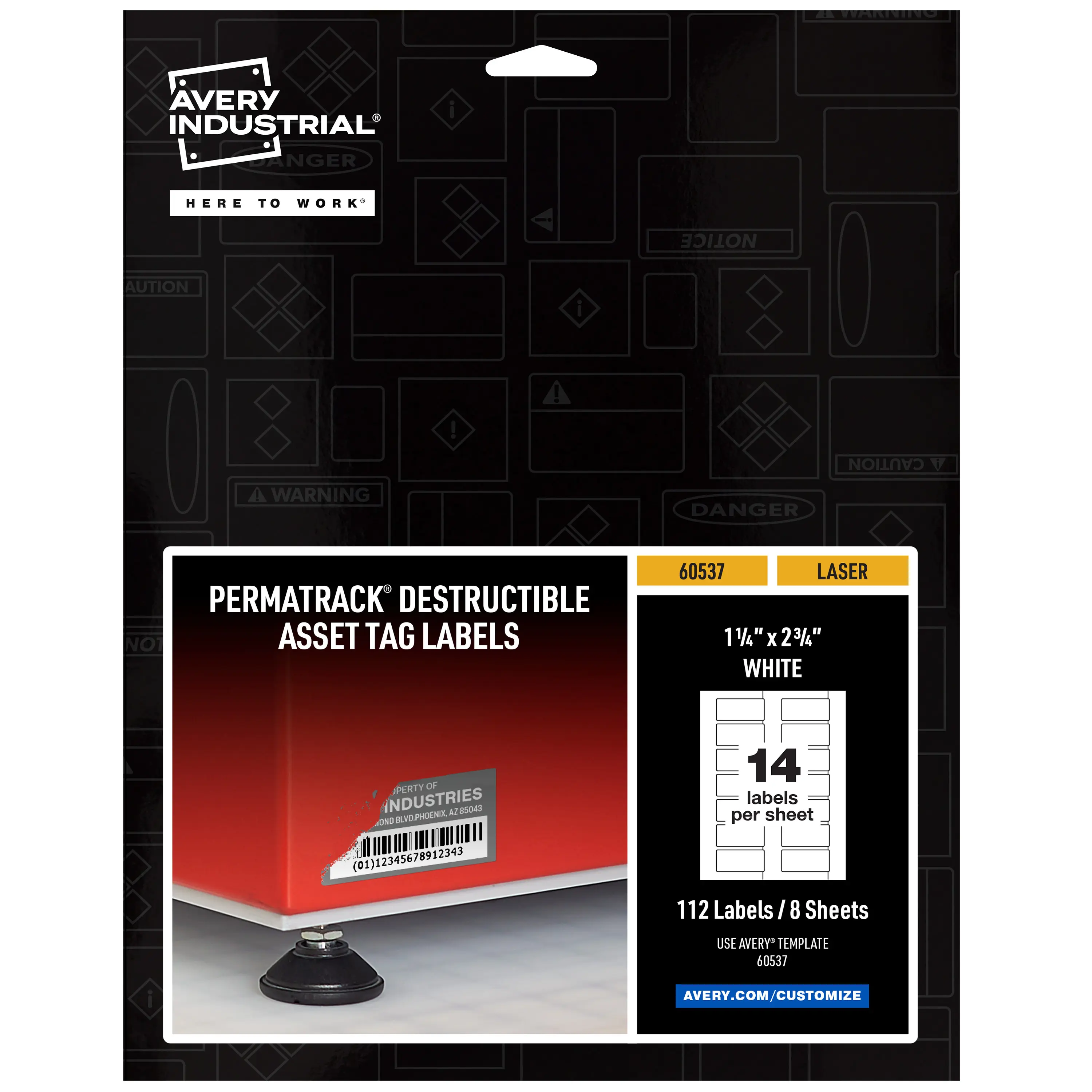 Avery PermaTrack Destructible Security Asset Tags - Customizable Barcode Labels for Laser Printer, 1.25" x 2.75", 112 Count with Graphics (60537), Asset Tracking