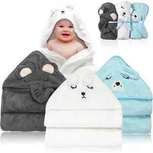 3 Pack Baby Towels Hooded - Ultra Soft Baby Bath Towels, Newborn Baby Essentials, Premium Absorbentand Hypoallergenic Towels for Toddler Baby Boy and Girl (White, Blue, Gray)