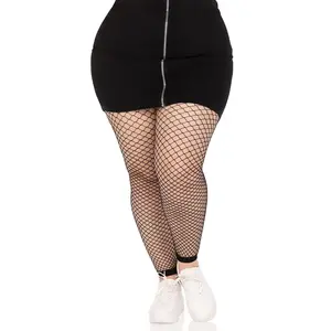 Women's Soft, Stretchy, Elastic Footless Fishnet Leggings, Plus Size Womenswear Bottom