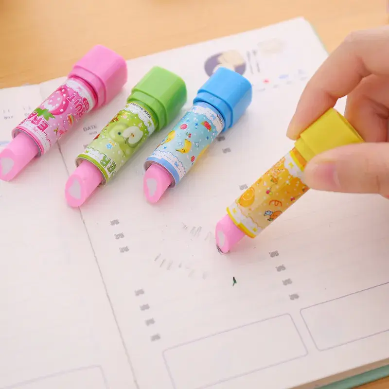 Lipstick-Shaped Fruit Scented Erasers - Fun & Colorful Design with Strawberry Orange Banana Apple Scents Perfect for Students Teachers Office Supplies