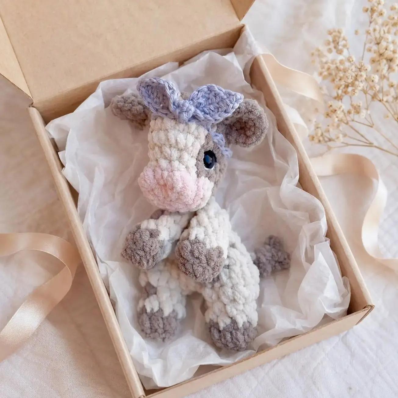 Crochet Baby Cow Lovey Mini Plush Snuggler, Cottagecore crochet highland cow Crochet Cow Crochet Snuggler