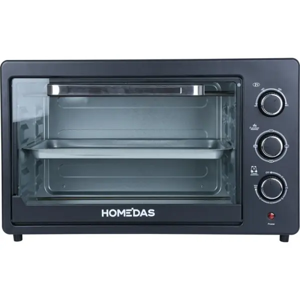 HOMEDAS 21.47in Wide 80L Black Electric Countertop Mini Oven - Stainless Steel Body, 5 Heating Elements, 12 Smart Buttons, 120V 1500W, Custom Browning, Rotisserie Roast, 10H Slow Cook, Rack & Pan, Tray for Home Cooking, Gatherings, Dehydrate Snacks