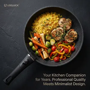 USELUCK 26cm Nonstick Deep Frying Pan with Lid, Black Deep Skillet for Stir Frying, Sautéing, Frying and Simmering, Easy Clean Cookware for Everyday Cooking