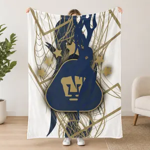 Geometric Puma Silhouette Throw Blanket, Navy & Gold Fan Art Decor, Ideal for Living Rooms, Perfect Gift for Mexican Soccer Enthusiasts