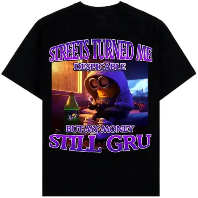 Men's Round Neck Short-Sleeve Funny Graphic T-Shirt - Breathable Vintage Streetwear Top with 'Streets Turned Me Despicable' Meme for Outdoor Wear, Tshirt, Shortsleeve, Meme Shirts, Funny Shirts