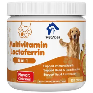 PetVibes Multivitamin Soft Chews for Dogs with Lactoferrin - 6in 1 Support for Immune Health, Heart & Brain Function, Gut & Liver Health - 120 Chews
