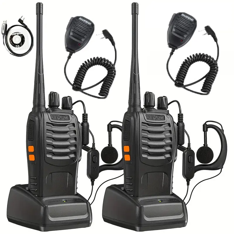 Baofeng BF-888S Antenna Walkie Talkies (2Pcs) - Rechargeable Long Range Professional Radio Set with 2 Earpieces, 2 Microphones, Li-ion Battery, Charger, USB Cable for School, Business, Hiking, Casual Use, Alarm Function, Anniversary Gifting, Birthday