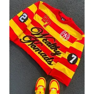 Men Women Hip Hop Letter Embroidery Patchwork Stripe Graphic T Shirt Y2k Harajuku Fashion Round Neck Shirt Long Sleeved T Shirts