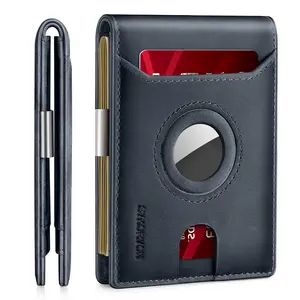 ZOVYRON Mens Airtag Wallet Slim Bifold Wallet RFID Blocking Genuine Leather Wallet with Airtag Holder
