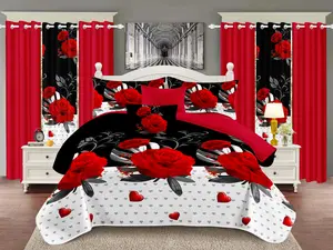 Roses Patterned Designs 9 Piece luxury Bedding set cute bedspread Super soft comfortable microfiber colchas aesthetic floral pattern duvet cover set cover curtain For Farmhouse Bedroom Dorm Decor Queen King Size with Gift Bag Christmas Valentine Theme