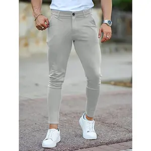 Men's Fashion Slim-Fit Chino Pants: Casual, Stretchable, Solid Color, Regular Length, Suitable for All Seasons
