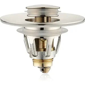 Universal Bathroom Sink Stopper - Bounce Wash Basin Drain Filter, Brushed Nickel Pop Up Drain Stopper, Bullet Core Push Type Sink Stopper, Sink Drain Plug with Anti-Clogging Strainer, for 1.1-1.5 inch
