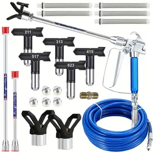 17Pcs Airless Paint Sprayer Gun Kit for DIY, 3600PSI Airless Spray Gun with 32Ft High Pressure Hose & 5Pcs Reversible Spray Tips & 2Pcs Extension Rod & 5Pcs Filters & 2Pcs Nozzle Seat & 1Pcs 1/4-inch double-ended nipple