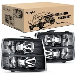 Nilight Headlight Assembly for 2007 2008 2009 2010 2011 2012 2013 Silverado 1500 2007-2014 Silverado 2500HD 3500HD Replacement Headlamp Black Housing Clear Reflector