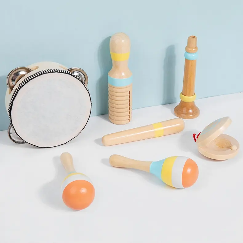 Natural Wood Toddler Sensory Musical Instruments Set - 6/8-in-1 Unisex Montessori Toys for 0-3 Years, with Xylophone & Drum, Sensory Music Learning, Auditory Recognition, Children Development Gift