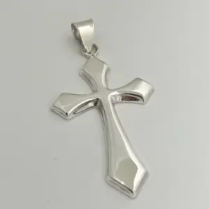 Sterling Silver 925 Large Plain Cross Pendant Religious Jewelry