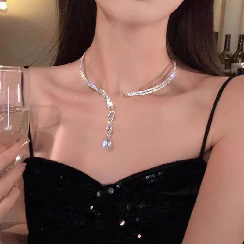 XL 246 Sparkling Diamond tassel Necklace