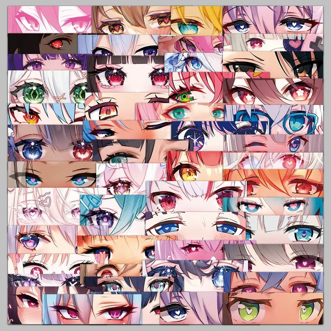 50pcs Anime Girl Eye Stickers, Waterproof Decorative Stickers for Car, Skateboard, Notebook, Helmet, Luggage, Unique Personalized Design