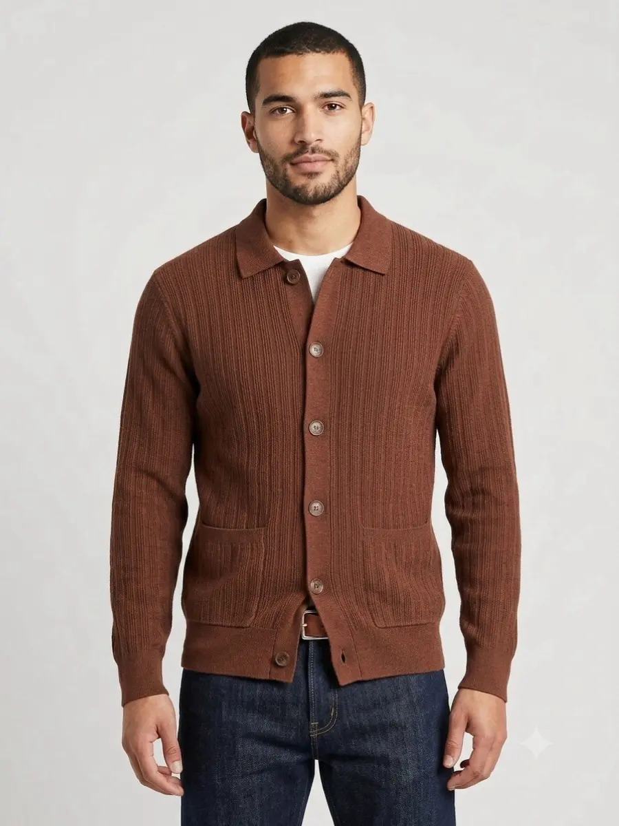 Goodfellow Men's Solid V-Neck Cardigan Sweater, Classic Long Sleeve Button-Front Knitwear for Casual Menswear, Plain