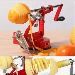 Apple Peeler Corer, 3 in 1 Apple Peeler Slicer Corer with Powerfull Suction Base & Stainless steel Blades for Apples Pears,Suction Cup Base(vermilion)