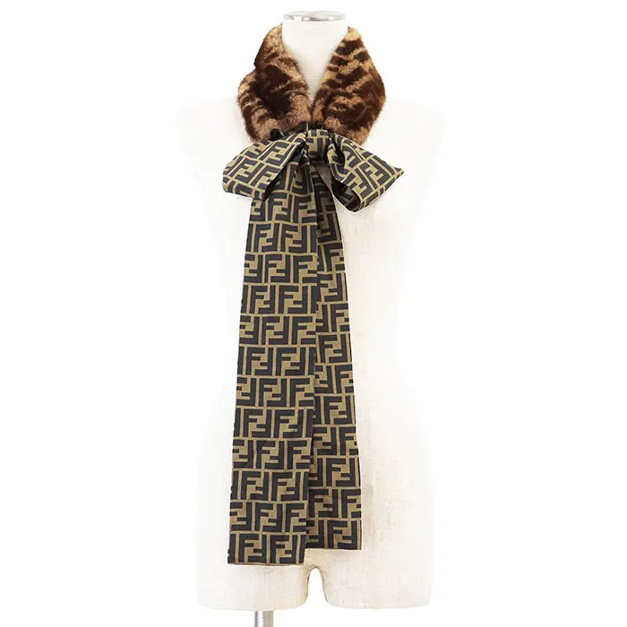Pre-owned FENDI Mink Small Leather Goods ROMA Maxi Wrappy Silk Scarf