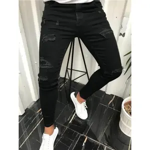 Slim Fit Men's jeans Stylish Street Style Men Hiphop Holes Stretch Slim Pencil Jeans Trousers Male Distressed Cotton Skinny Denim Pants Fathersdaygift Menswear Streetwear Pocket Beige Plain Motocross 1740 Black baggy pants skinny jeans baggy jeans men