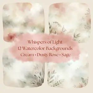 Whispers of Light Watercolor Background Paper Collection 12 Pages Cream Dusty Rose Sage Green for Journaling Scrapbooking Vintage Style 8.5x11 Inches Matte Copy Paper