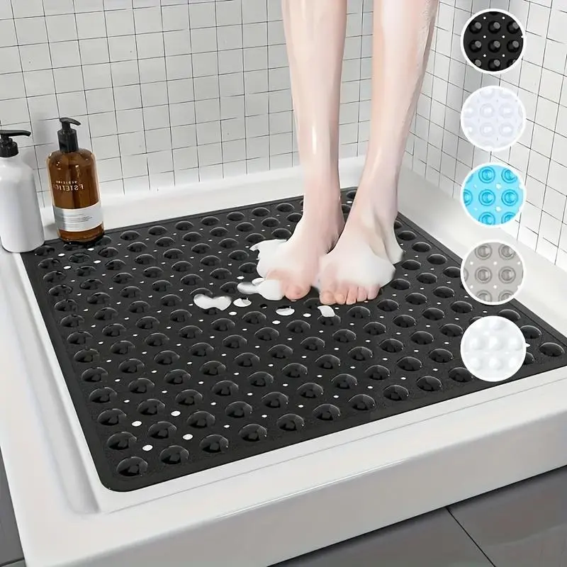 Square Non-slip Shower Mat, Bathroom Mat with Massage Bubbles Suction Cups, Drain Quickly Bathroom Accessories for Home Dormitory Hotel Salon, PVC Shower Mat, Bath Mat For Tub Non Slip, Bath Mats
