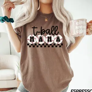T-Ball Mama Tshirt, Checkered Mama Shirt, Mothers Day Gift, Sports Mom Shirt, Cute Mom Shirt, Baseball Mom Top Womenswear Casual Summer