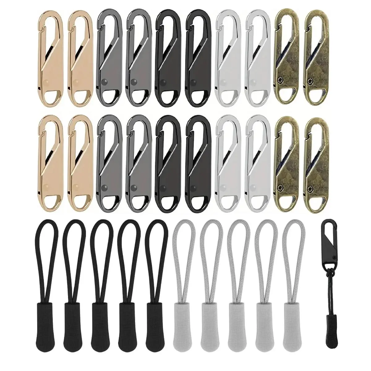 Zipper Slider Repair Kit, 20pcs Detachable Versatile Zipper Pull with 10pcs Extension Cord, 2024 Fall Essentials Sewing Accessoriesfor Clothes Jackets Bags Backpack Luggage, Men’s Dorm Accessories, Smooth Zippers, Smooth Zipper Closure