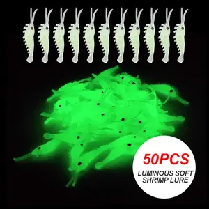 Luminous Soft Shrimp Fishing Lures, 50Pcs Glow-in-the-Dark Artificial Baits with Lifelike Tentacles, High Fish-Attracting Effect for Bass, Crappie & Freshwater/Saltwater Angling  3.5cm/1.38inch