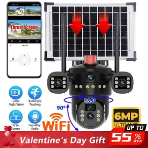 Outdoor Security Camera Wireless 3 Lens 6K 9MP 360 PTZ WiFi Camera 10X Zoom Waterproof IP66 Color Night Vision 2-Way Talk Motion Tracking,for Valentine’s Day Gift