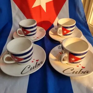 Cuban Flag Espresso Coffee Cup Set 3oz Cups Saucers 8 Piece Cuban Design Perfect for Coffee Lovers