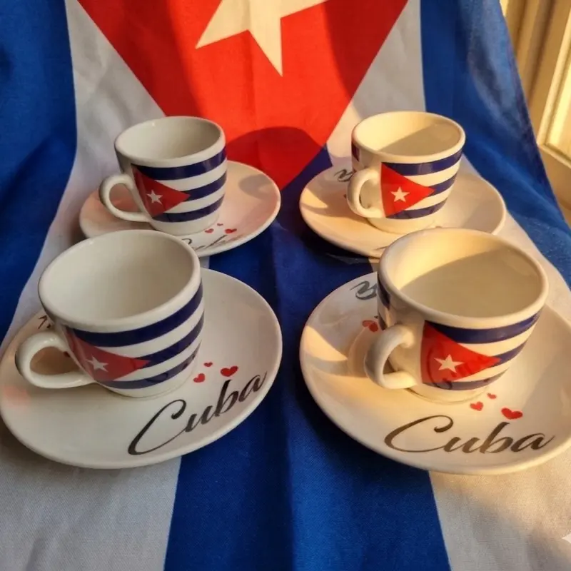 Cuban Flag Espresso Coffee Cup Set 3oz Cups Saucers 8 Piece Cuban Design Perfect for Coffee Lovers
