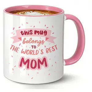 World's Best Mom Coffee Mug, 11oz Ceramic Cup, Perfect Mother's Day Birthday Christmas Gift, From Daughter Son, Ideal for Mum Mommy