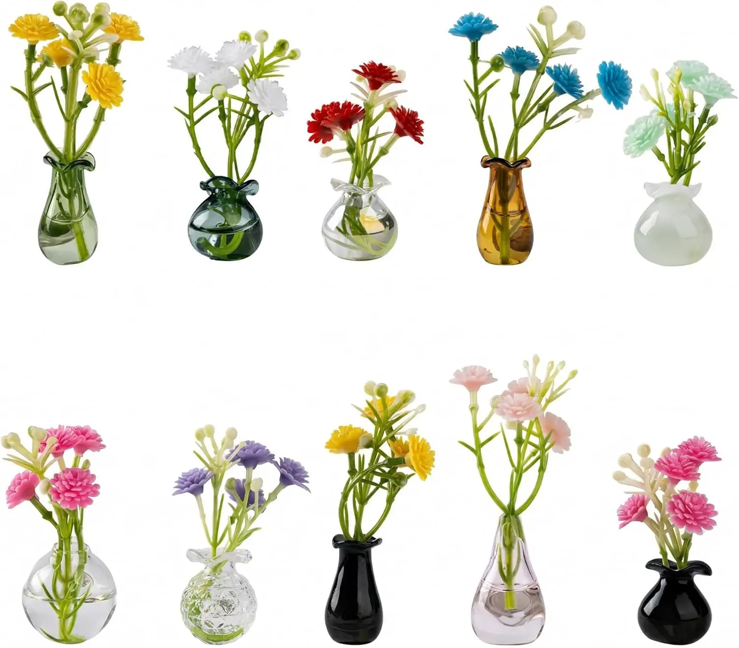 10-Pack Magnetic Mini Glass Vases Set with 30+ Flowers - Strong Magnet Decor for Fridge, Locker and Office - Small for Mom and Women
