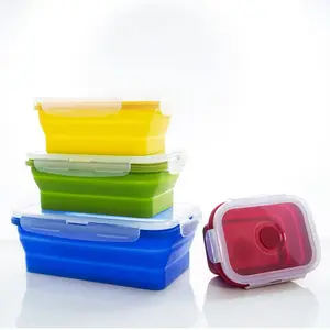 Set of 4 Collapsible Foldable Silicone Food Storage Container, Leftover Meal Box With Airtight Plastic Lids For Kitchen, Bento Lunch Boxes-Microwave, Dishwasher and Freezer Safe, Containers With Lids, Silicone Snack Containers