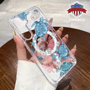 Magnetic Phone case Compatible with Galaxy  S23 Ultra S24 Plus FE S25 S22+ Cute Turtle Pattern Non-Yellowing Shockproof Soft Silicone Transparent Acrylic Large Hole Cover Supports Wireless Charging