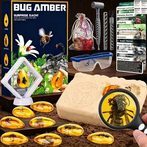 Amber Dig Kit - Insects in Resin, 8 Insects Specimens Excavation Kit, Gemstone Bugs for Kids, Fossil Bug Toys Dig Kits for Bugs Collection, Insect Toys for Boys Girls 6 and up Year Old Birthday Gifts，bug kit,ladybug larvae,bugs for kids,bug collection kit