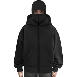Mowem's Balaclava Hoodie with Face Mask Zip Up Ski Mask Jacket Double Hooded Sweatshirt Wind Resistant Unisex Long Sleeve