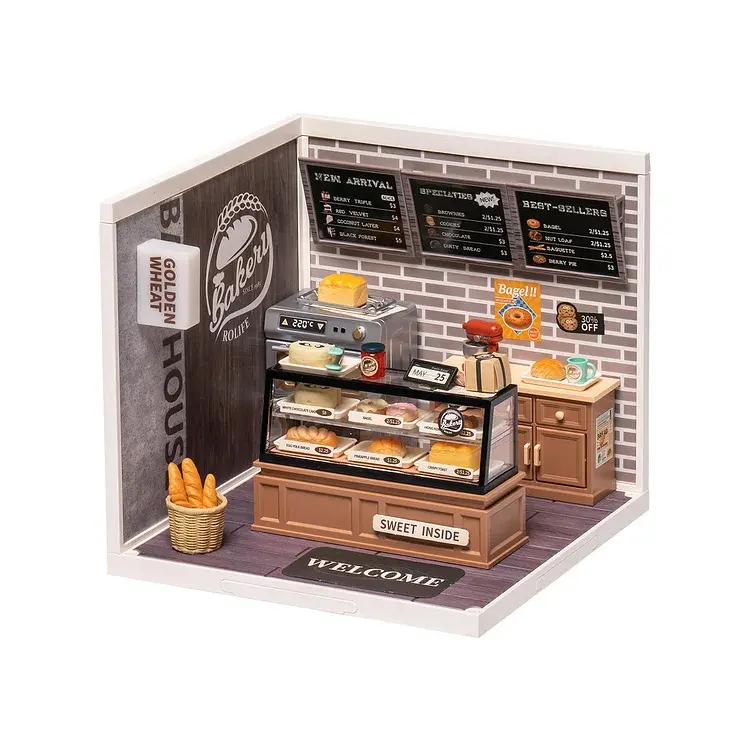 Rolife Super Creator Golden Wheat Bakery Plastic DIY Miniature House Kit DW005B