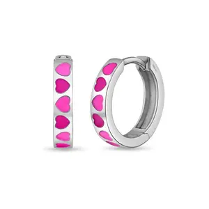 Enamel Hearts 9mm Kids / Children's / Girls Earrings Hoop/Huggie Enamel - Sterling Silver