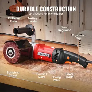 Surface Conditioning Tool, 1400W 8 Variable Speed Surface Conditioning Tool, Electric Handheld Stainless Polisher Set, Metal Burnishing Machine Kit With Burnishing Wheel For Stainless, Non-Ferrous Metals, Red