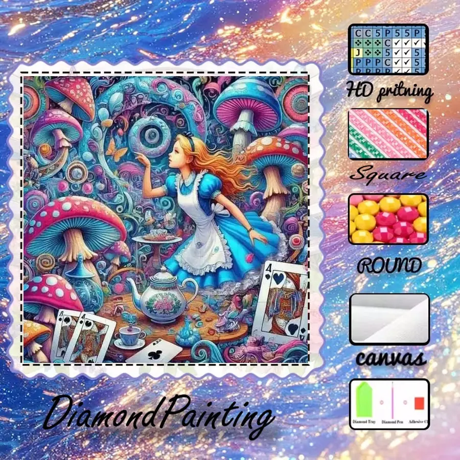 5D-DIY, premium velvet canvas, diamond art, diamond painting, dream mushroom. AB diamonds, fairy dust diamonds, crystal diamonds, perfect home decor, handmade diamond art painting kit, special craft diamond art kit. Diamond Painting Kits