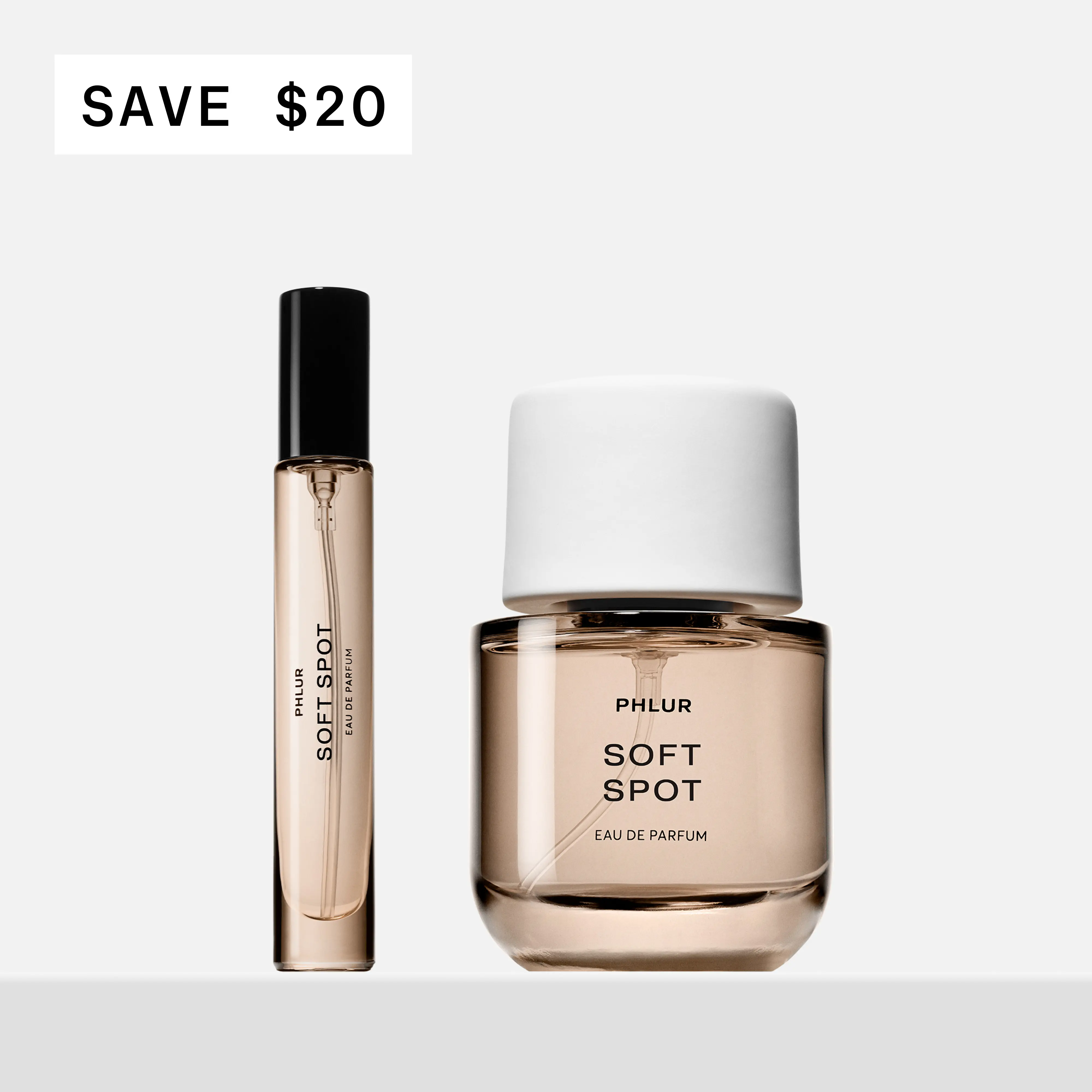 PHLUR Soft Spot Eau de Parfum Duet - Full + Travel Size Perfume Set with Soft Citrus, Florals & Glowing Amber (50mL + 9.5mL)