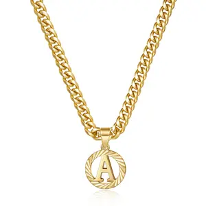 KissYan 14K Yellow Gold Plated Initial Pendant Necklace with Figaro Chain for Men & Women, Featuring Alphabet Letters from A to Z