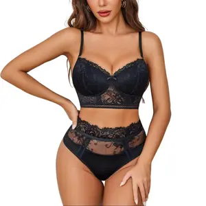 Avidlove Floral Lace Lingerie Set for Women - Soft Polyester Strappy Bra & High Waist Panty - Adjustable Straps - 2 Piece Nightwear Set S-XXL