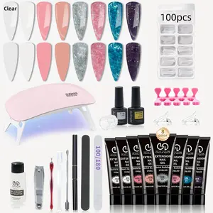 Professional Poly Gel Nail Kit Complete for Beginners, 1 Set Soak off UV Gel LED Lamp Nail Art Kit with Nail File & Nail Stick & Tape & Nail Cleaning Pad