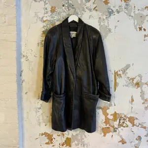 Vintage Oversized Black Leather Trench
